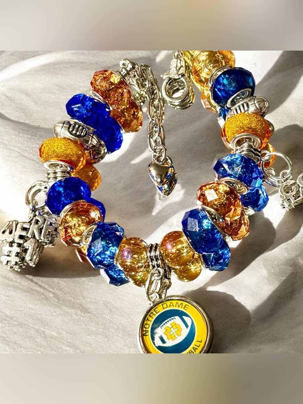 Notre dame fighting Irish blue and Gold Charm Beaded Bracelet